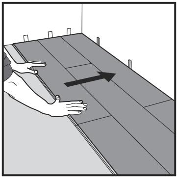 Placera plattan försiktigt och tätt till den korta änden av den föregående plattan och fäll ner det i en enda