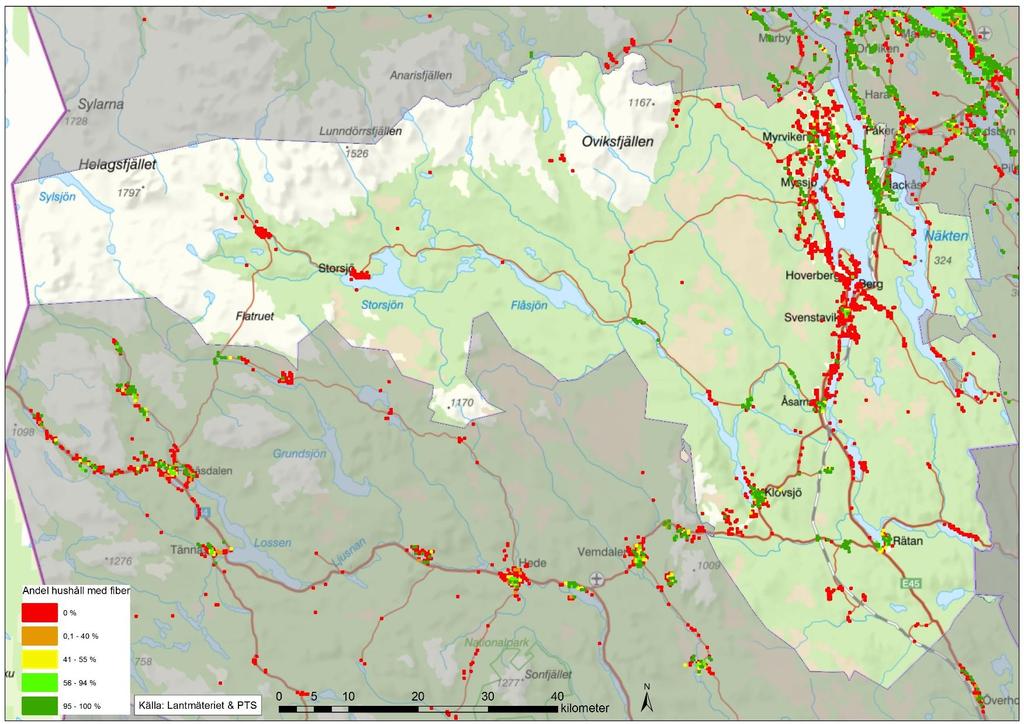 Jämtlands län helt uppkopplat Bredbandsstrategi för Jämtlands län - Mot år 2025 27(36) 8 Bilaga 1 Kommunkartor KARTA 4: BERGS KOMMUN Andel hushåll med