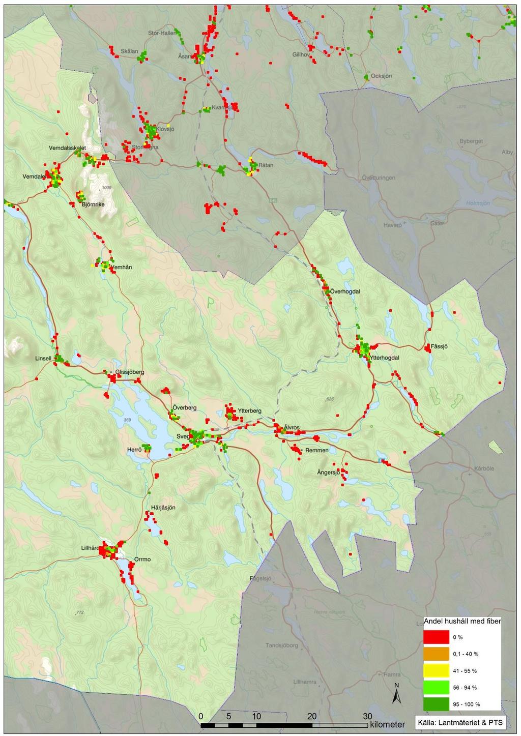 Jämtlands län helt uppkopplat Bredbandsstrategi för Jämtlands län - Mot år 2025 30(36) KARTA 7: HÄRJEDALENS KOMMUN, ÖSTRA DELARNA Andel hushåll med