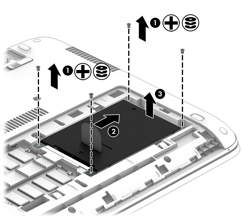 3. Vänd datorn upp och ned på en plan yta. 4. Ta ut batteriet (se Ta ut ett batteri på sidan 38). 5. Ta bort serviceluckan (se Ta bort serviceluckorna på sidan 47). 6.