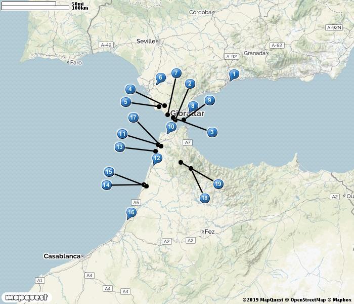 SPANIEN, GIBRALTAR & MAROCKO 1. Desembocadura del Guadalhorce 2. Tarifa 3. La Codorniz 4. La Janda 5. La Barca 6. Laguna de Medina 7. Sierra de la Plata 8. Gibraltar 9. Strait of Gibraltar 10.