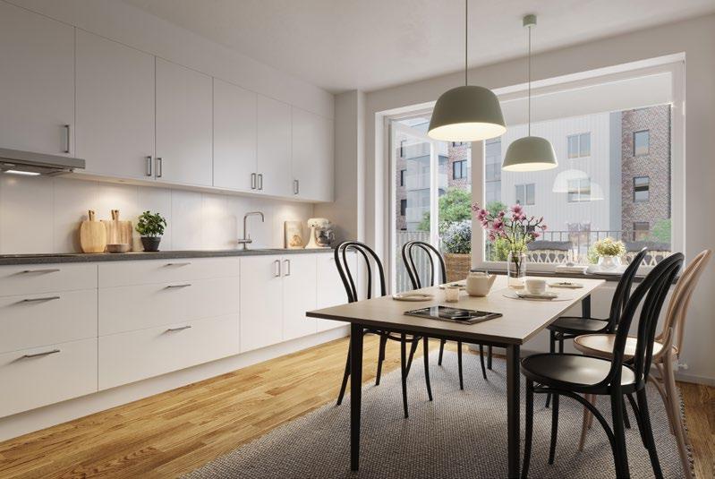 Hem planerade för livet ägenheterna har halvöppna planlösningar i kök och vardagsrum, utsikt i olika väderstreck och stort ljusinsläpp.
