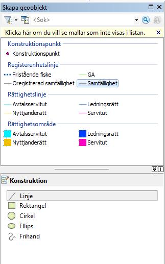 Skapa nya objekt I dialogrutan Skapa geoobjekt visas vilket objekt som skapas Den