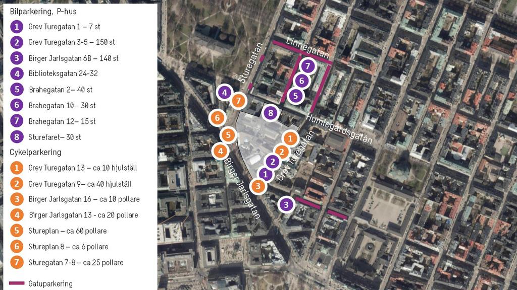Parkering och angöring Enligt uppgifter från Stockholms stad uppstår idag ett kömagasin på Humlegårdsgatan av lastbilar som ska in till Sturefaret på grund av en brist på angöringsplatser.