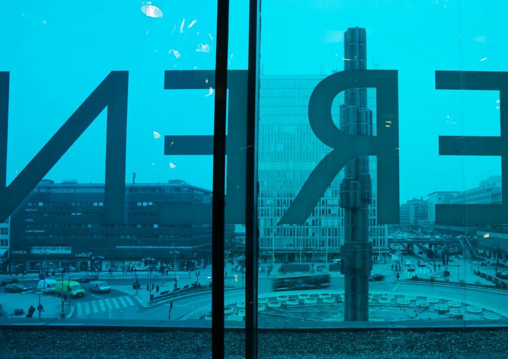 SHELTER TA PLATS (GROUP) STOCKHOLMS KULTURHUS, 2010 2 CD-players, speakers attached to window, dark blue-green film covering the window.
