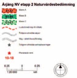 I områden markerade med B kan en exploatering vara möjlig, men i kombination med särskilda hänsynsåtgärder. I områden markerade med C bör generell hänsyn tas.