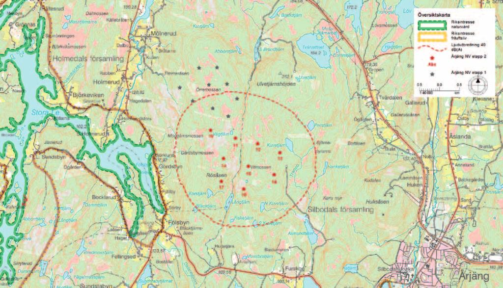 Illustration 1. Översiktskarta för vindpark Årjäng NV etapp 2 i Årjängs kommun.