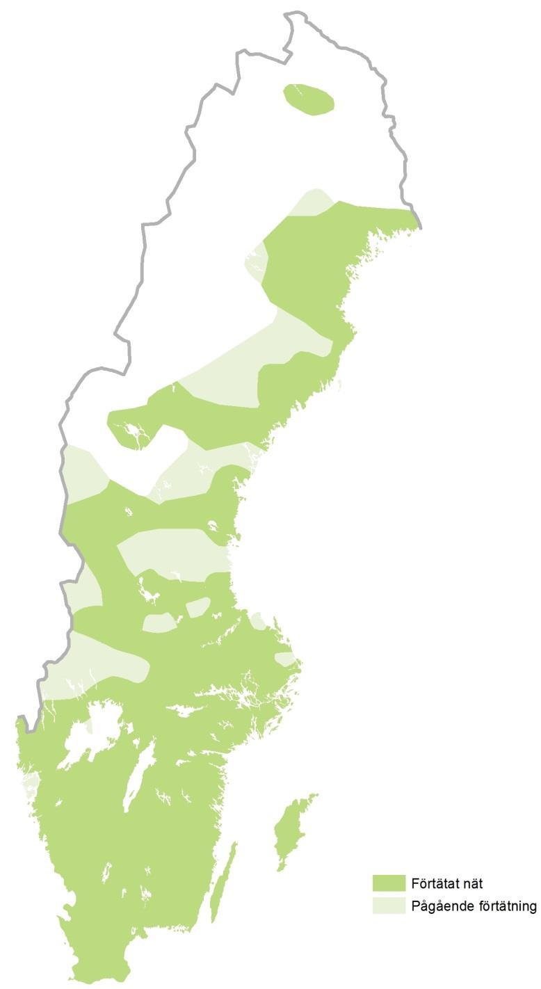 Pågående förtätning av SWEPOS För att minska mätosäkerheten och höja driftsäkerheten Gröna