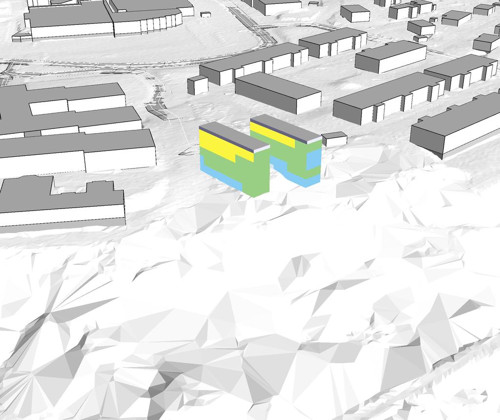 Bilaga 6 Trafikbullernivå vid fasad år 2040. Vy från nordväst.