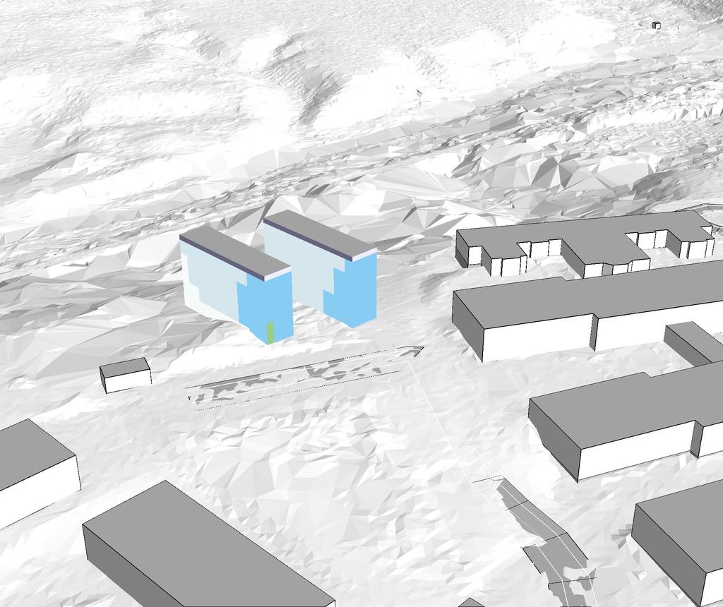 Bilaga 7 Trafikbullernivå vid fasad år 2040. Vy från sydost.