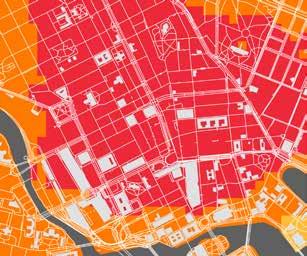 EXEMPEL MÄTA TÄTHET Kartorna visar täthetsnivåer i city i Stockholm, Göteborg och Malmö.