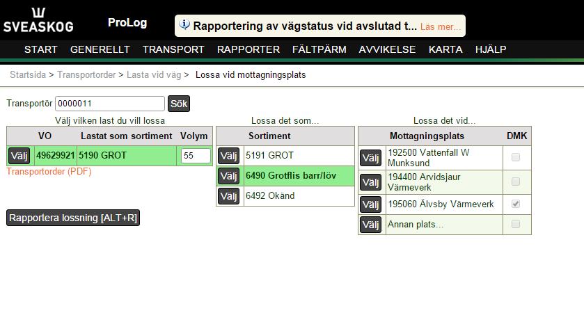 För att lossa välj lossa vid mottagningsplats (se svart streckad pil, bild 4). Bild 4 9.