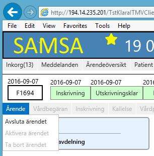 Avsluta ärende Ärendet avslutas när alla parter är klara med det aktuella ärendet. Normalt är det endast användare inom kommunerna som kan avsluta ett ärende.