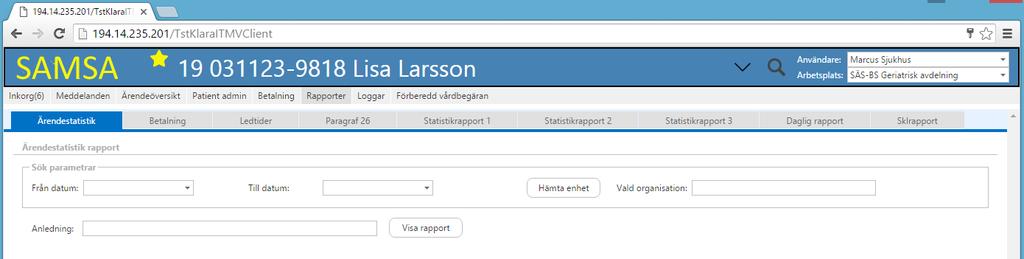 Rapporter Speciell behörighet krävs för att ha menyvalet Rapporter. Nio olika rapporter finns valbara. Mer detaljerad information om rapporterna finns som bilaga i slutet av dokumentet.