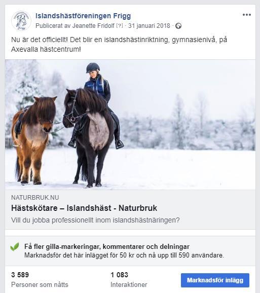 Det inlägg som fått flest visningar, och inte är ett delat inlägg, gjordes 17 juli: Ella och Klara kommer att delta i FEIF Youth Cup som går av stapeln 28