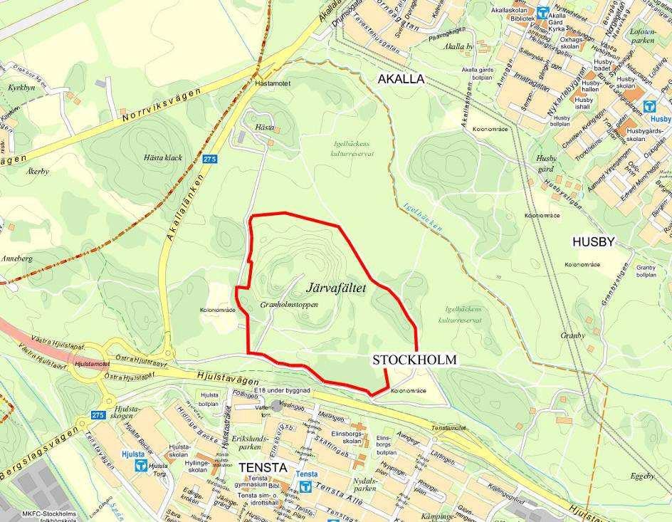 Sida 3 (10) diskussioner och utredningar av alternativa platser för en ny begravningsplats i nordvästra Stockholm. I start-pm angavs ett planområde helt och hållet väster om Granholmstoppen.