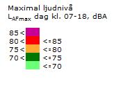 5.2 Maximal ljudnivå fasad Nedan i Figur 1 presenteras maximal ljudnivå dagtid (07-18) för tillbyggnadernas fasader.