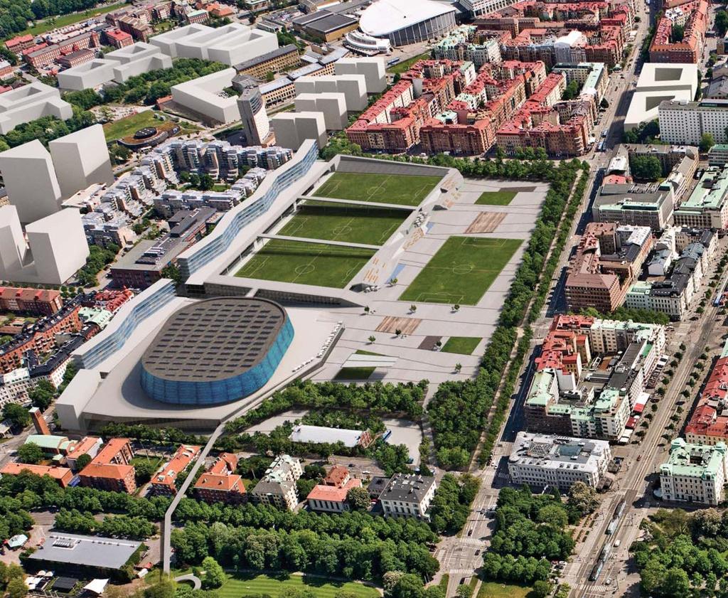 Aktivitetsytorna, (med bla fotboll, handboll och tennis,) som idag finns utmed Mölndalsån och vid Gamla Ullevi exploateras och verksamheterna flyttas till Heden. Kulturarenan med plats för 18.