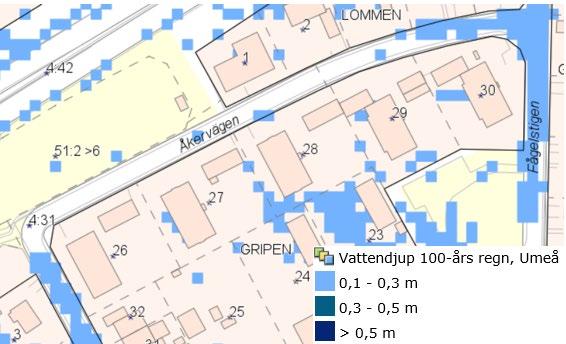 Sida 12 av 18 Utdrag från länsstyrelsens skyfallskartering (2017) Ljusförhållanden En skuggstudie har gjorts för att