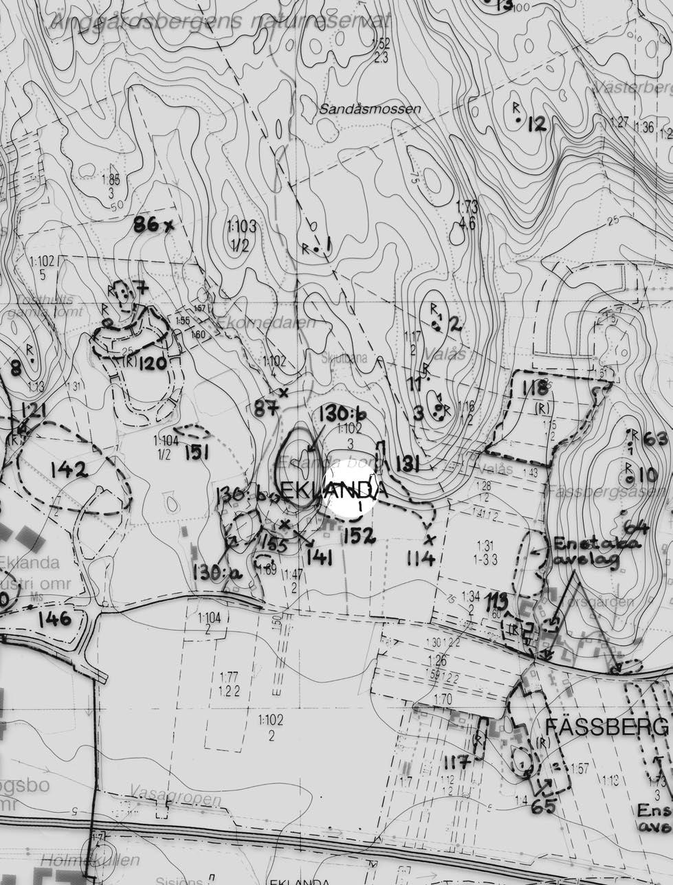 0 500 m Fig. 3. Utsnitt ur Fastighetskartan, blad 6B 9e, med undersökningsområdet markerat. Skala 1:10 000.