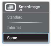 3. Bildoptimering Det finns tre lägen att välja mellan: Standard, Internet, Game (spel). 3.2 SmartContrast: Vad är det?