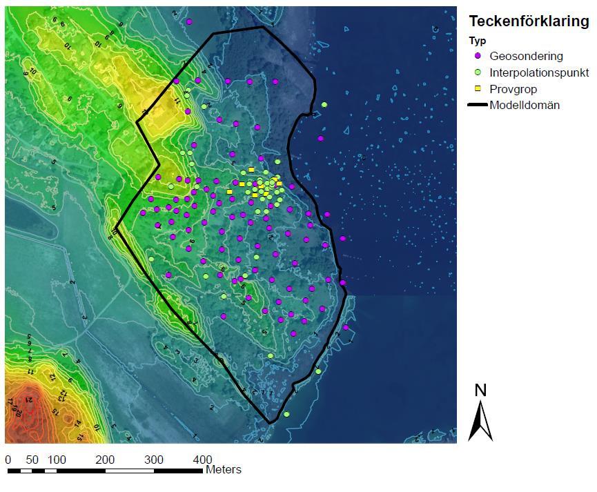 Diskretiserat rutnät I GMS delades modellen in i ett diskretiserat rutnät. Efter försök med ett antal olika storlekar på rutnätet valdes 5 x 5 meter som en lämplig celldimension.