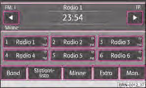 RADIO-funktion 15 RADIO-funktion Huvudmeny RADIO Tryck på knappen RADIO - Huvudmeny RADIO Funktionsknapp Band FM - Frekvensband FM AM - Frekvensband AM Bild 4 Huvudmeny RADIO Frekvensbandet kan även