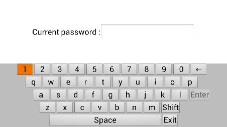 2. Ett fönster som ber dig skriva in det aktuella lösenordet visas. Skriv in lösenordet med hjälp av det virituella tangentbordet som visas på skärmen. 3.