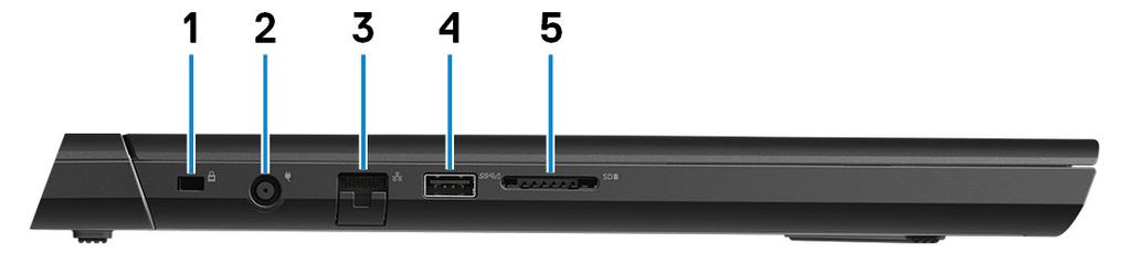 Kort för ström/batteristatuslampa Indikerar status för ström och batteriladdning. Vitt ljus Nätadaptern är ansluten och batteriet har mer än 5 % laddning.