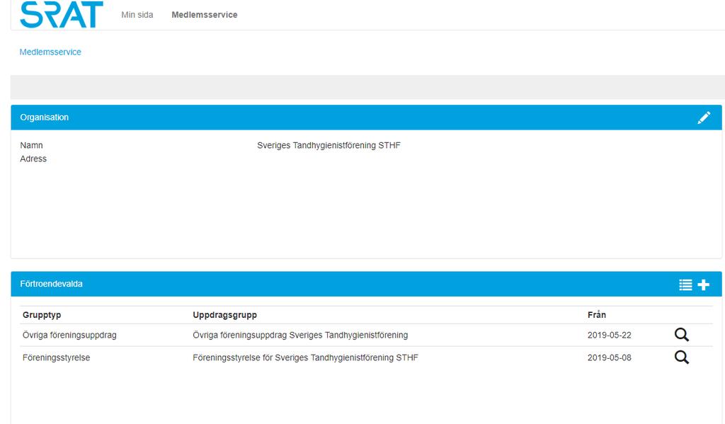 Förtroendevalda På din startsida har du även en box för de förtroendevalda. Ett förtroendeuppdrag är uppbyggt i två nivåer.