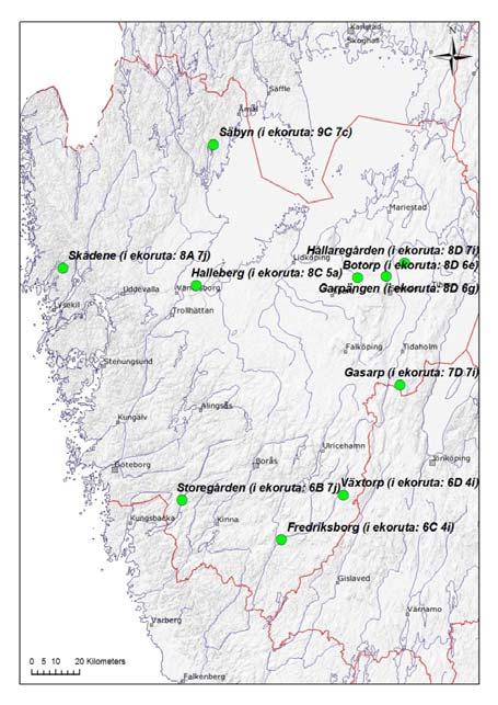 Tabell 1. Koordinater och fältbesöksinformation för de undersökta lokalerna i Västra Götalands län 2010. Koordinaterna är angivna i RT 90. Id.
