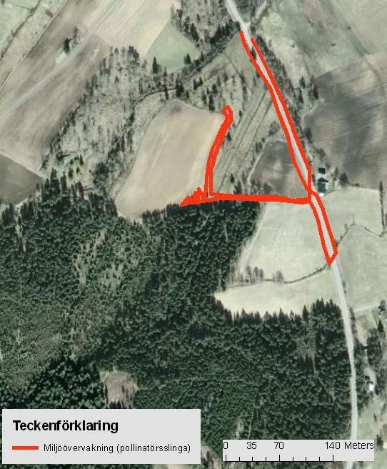 I södra delen av ekorutan finns ett odlingslandskap med mindre mängd kärlväxter.
