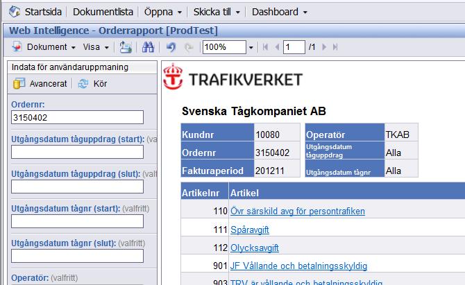 Samtliga rapporter har ett rapporthuvud med fält vars innehåll baseras på utförda val.