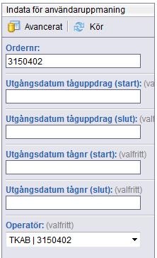 Vilka val som är möjliga varierar för respektive rapport och det är viktigt att ange värden för val på ett rätt sätt. Vid felaktigt angivet värde visas inget resultat i rapporten.