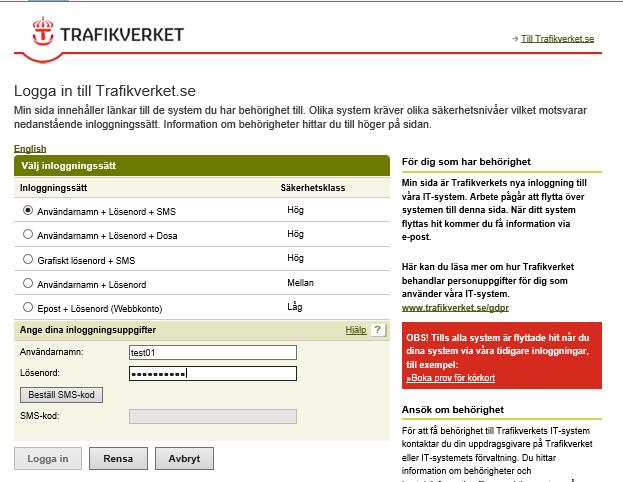 ifyllda nedan. Klicka därefter på Beställ SMS-kod (röd cirkel).