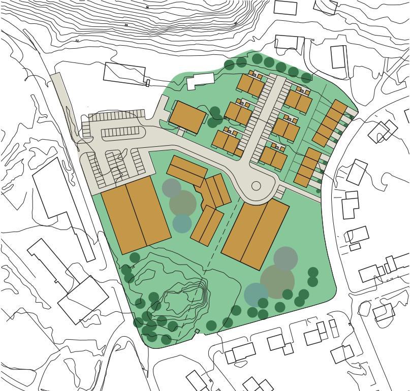 Figur 1. Översikt över planområde i nuläget. Verksamhetsområde inom röd markering.