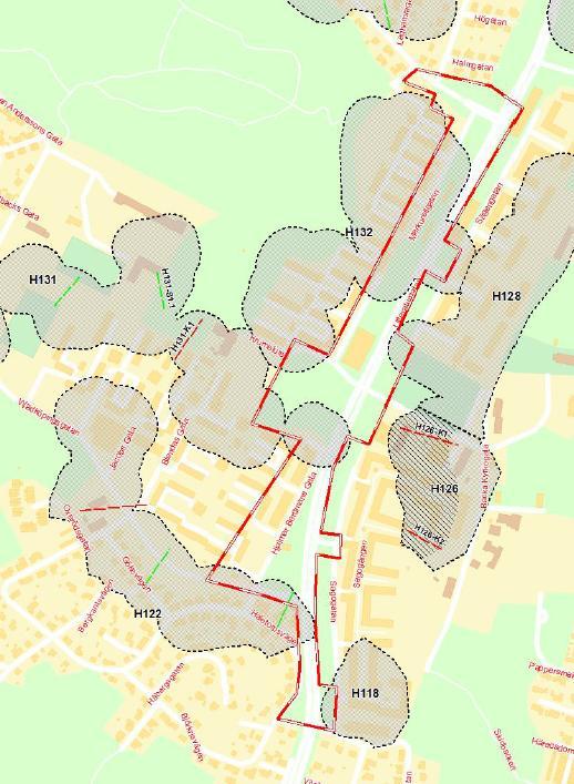 5.4 Stabilitet I samband med Göteborgs Stads stora stabilitetskartering 2009-2011 kontrollberäknades stabiliteten inom delområde H118, 22, 26, och H31 översiktlig utredningsnivå, se figur 2.