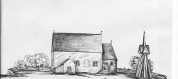 KALMAR LÄNS MUSEUM KLÄCKEBERGA KYRKA ARKEOLOGISK FÖRUNDERSÖKNING Fig. 1 Avbildning av Kläckeberga kyrka 1820-tal, innan vapenhuset rivs.