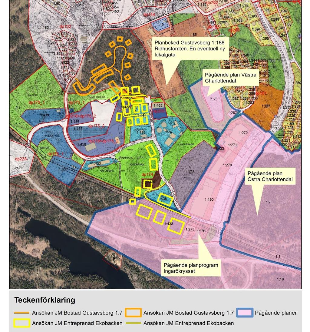 4 av 6 Diarienummer 2017KS/0572 Figur 2. Ansökan illustreras på gällande planer och pågående planer i området.