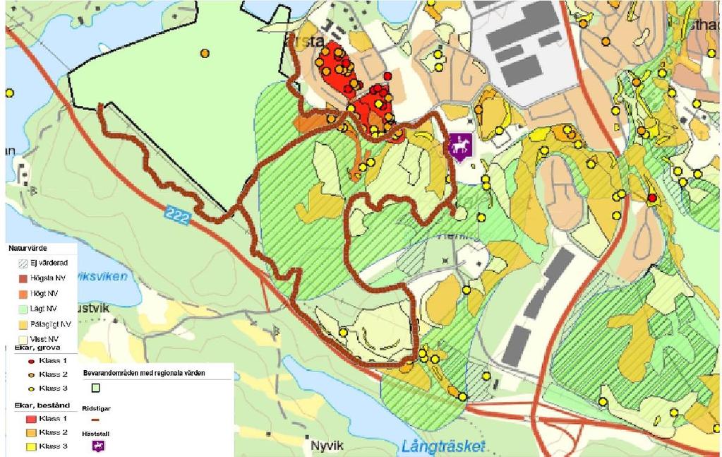 5 av 6 Diarienummer 2017KS/0572 Figur 3. Naturvärden i området enligt grönstrukturplanen och översiktsplanen.