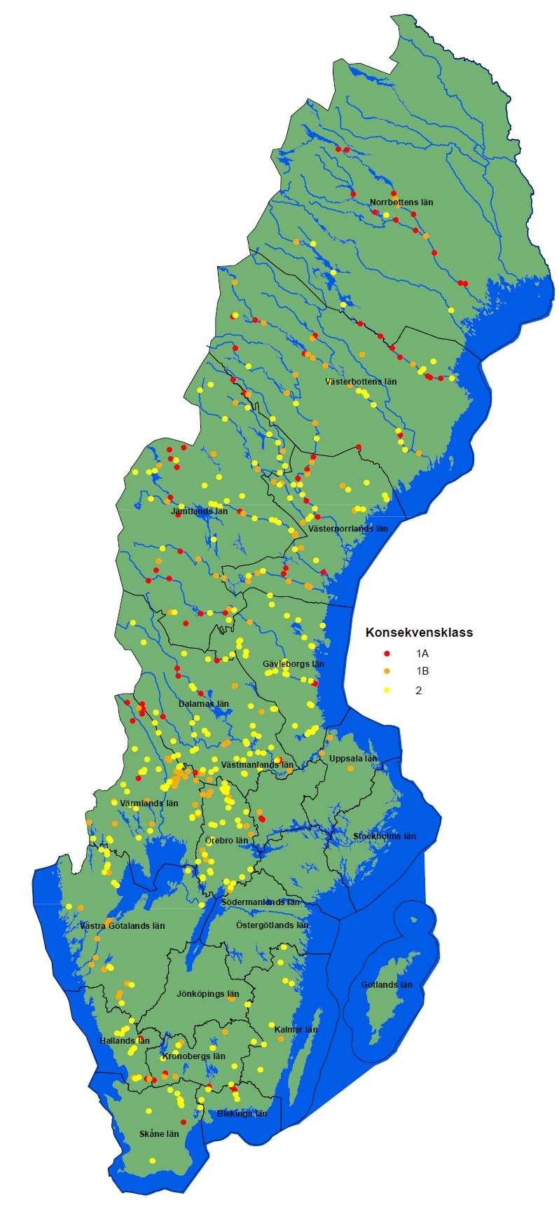 SvK sammanställer rapporteringarna årligen Dammanläggningar, konsekvensklass = 1A ca 80 st = 1B ca 130 st = 2 ca 300 st DTU-manualer och FDUer i