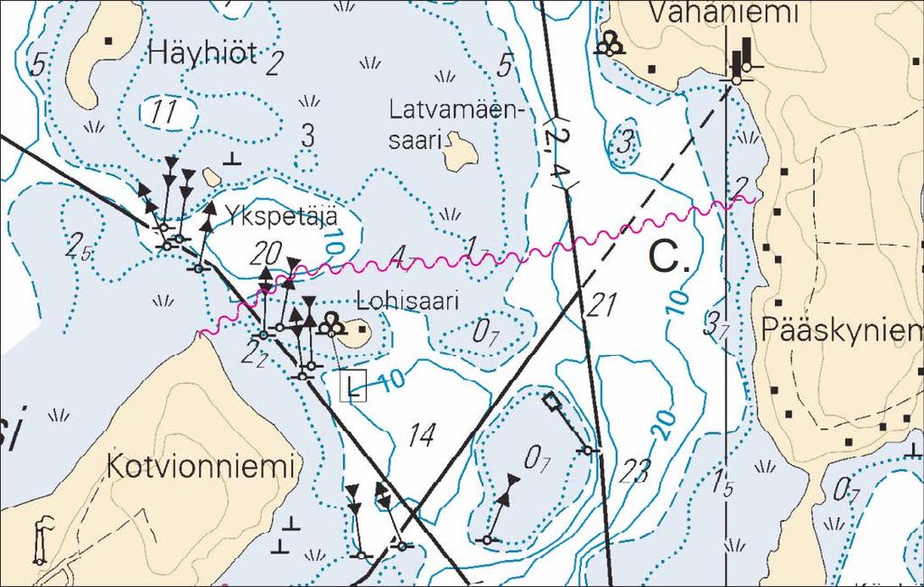 N/501/501.1 Suomi. Kokemäenjoen vesistö. Tampere. Kaupinojanlahti. Putkijohdot. Erikoismerkit. Karttamerkintä. Finland. Kumo älvs vattendrag. Tammerfors. Kaupinojanlahti. Rörledningar.