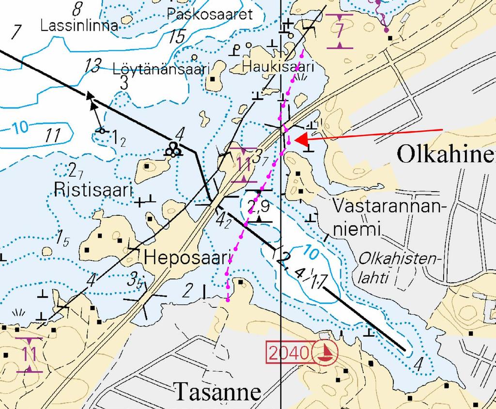 Seuraavien pisteiden välille: Mellan följande punkter: Between the following positions: (1) 61 31.280'N 23 55.810'E (2) 61 31.337'N 23 55.811'E (3) 61 31.535'N 23 56.005'E (4) 61 31.560'N 23 56.