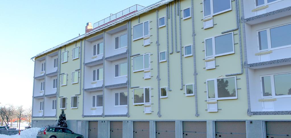 RÖRMONTAGE / VENTILATIONSRÖR SmartFront Tilluftskanaler monteras på fasaden med liten störning för de boende, men också för att inte inkräkta på uthyrningsbar yta i lägenheterna.