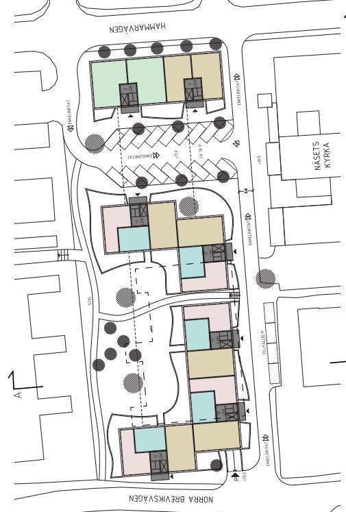 Omkring 130 m öster om utredningsområdet är Näsetvägen belägen, se figur 1. Figur 1. Utredningsområdets belägenhet Tre flerbostadshus i fyra våningar planeras.