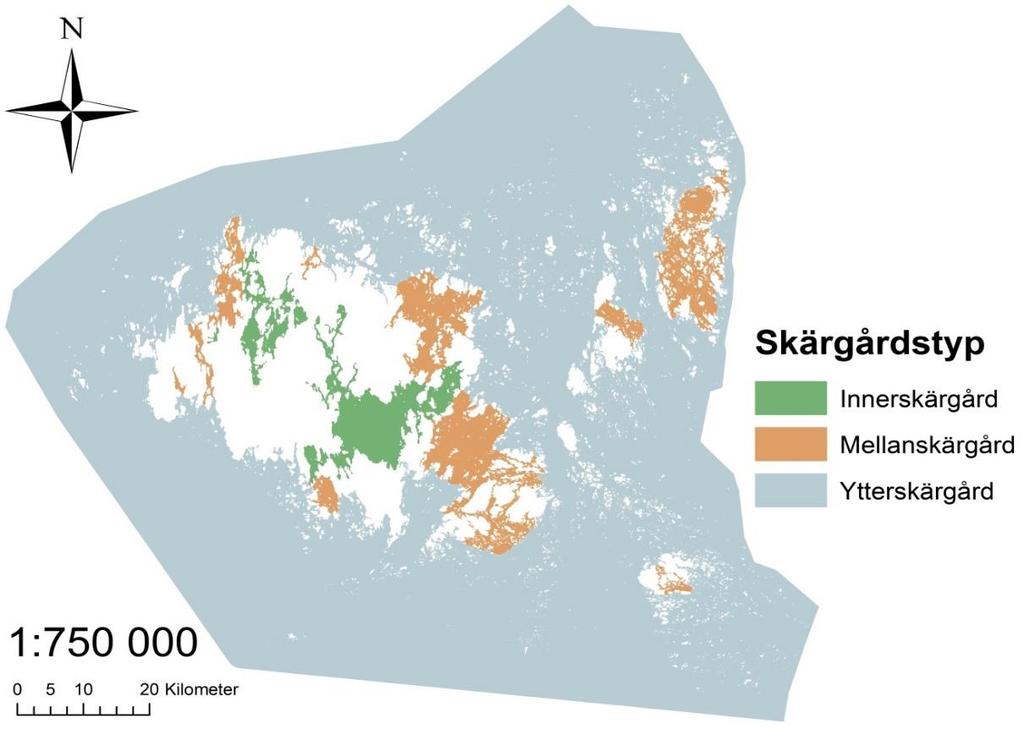 5 3 Klassificering av Ålands kustvatten 3.1 Typindelning av kustvatten I WFD definieras kustvattnets gräns som en nautisk mil (1852m) utanför baslinjen.
