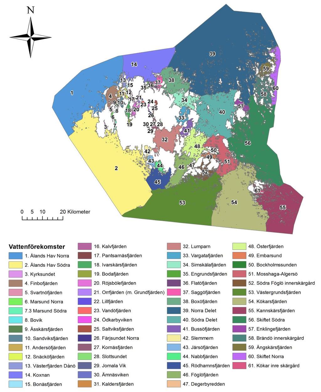 6 Förutom indelningen i de tre huvudtyperna har det för den åländska skärgården även definierats 61 st. vattenförekomster (ÅLR 2009, 2015c).