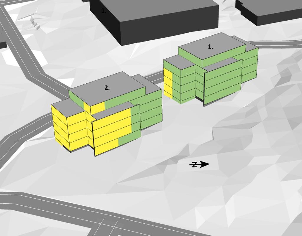 För Hus 1 blir ekvivalent ljudnivå 1,5 meter över mark blir högst 50 dba på ljuddämpad sida och för Hus 2 vid den norra gaveln.