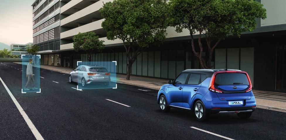 SÄKERHET & ASSISTANS UPPSKATTA EFFEKTIVITETEN Även om helt nya Kia e-soul handlar om äventyr och glädje så är det skönt att veta att du hela tiden skyddas av Kias ADAS (Advanced Driver Assistance