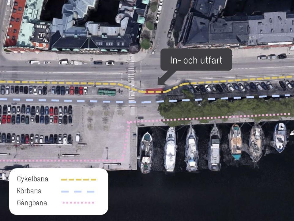 2.4 Utfart till Norr Mälarstrand för påfyllningsfordon (moment 4) Påfyllningsfordon som ska ut på Norr Mälarstrand vid utfarten i den östra delen av planområdet kan idag inte svänga runt tillräckligt